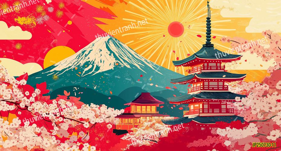Tranh dán tường hoa cô gái Geisha Nhật Bản-JP250730-11 - Tranh tường chất lượng cao